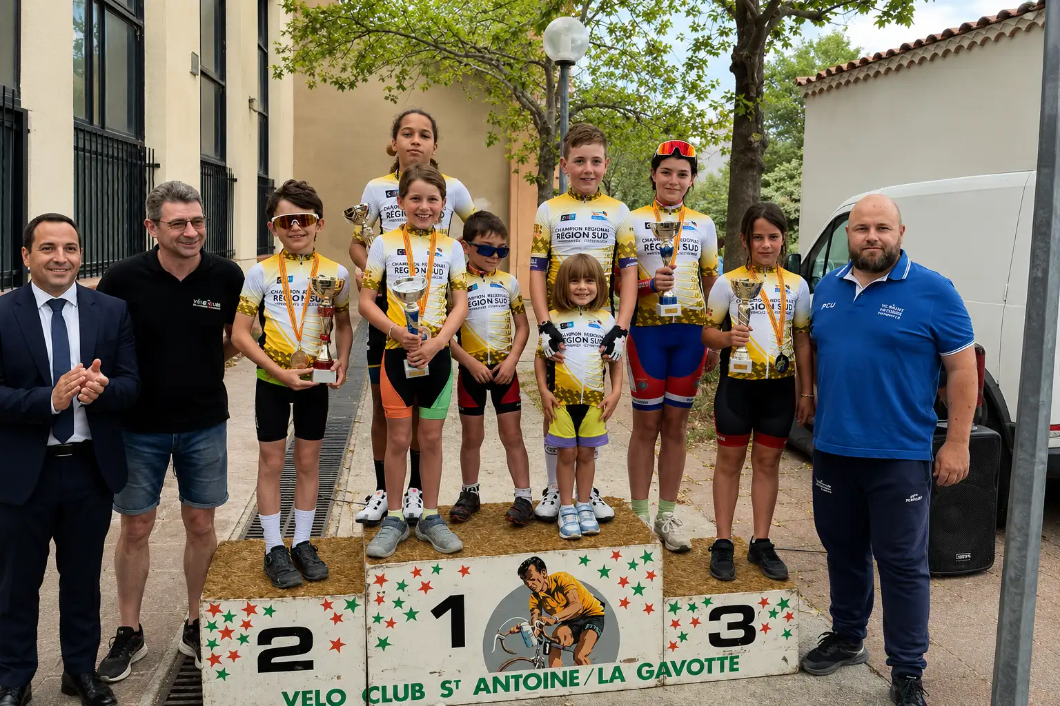 Une équipe de jeunes portant des tenues personnalisées ANAELI lors du Championnat Région Sud FC 2026