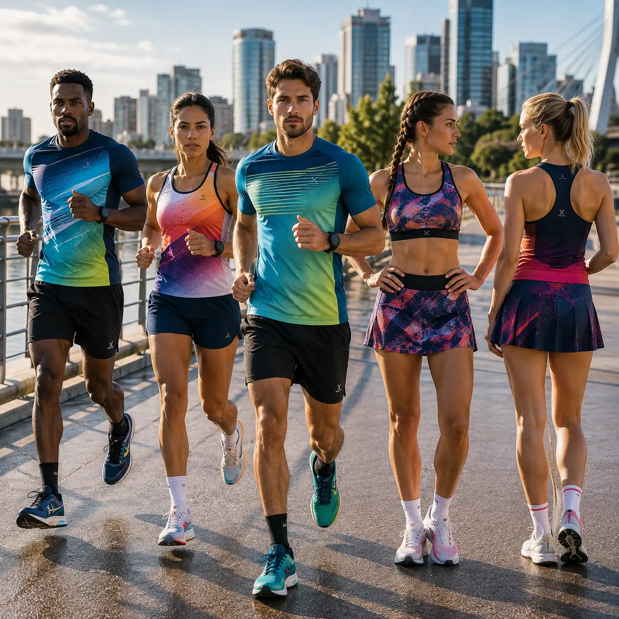 Coureurs en vêtements de running personnalisés dans un environnement urbain