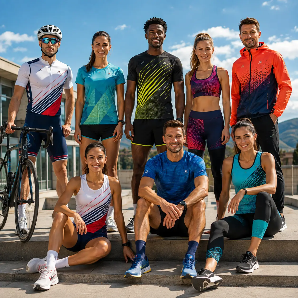 Sportifs portant différentes tenues pour le cyclisme, le running et l’athlétisme