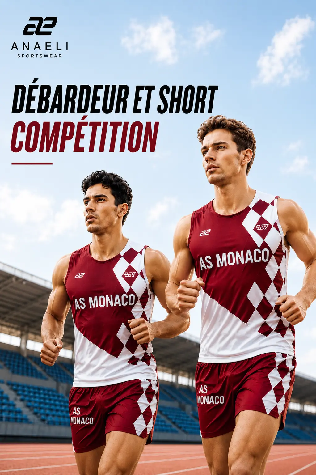 Débardeur et short rouges-blancs d’athlétisme de compétition personnalisés