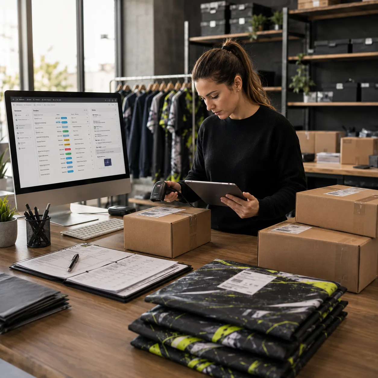 Suivi des commandes de tenues sportives personnalisées depuis un poste de travail