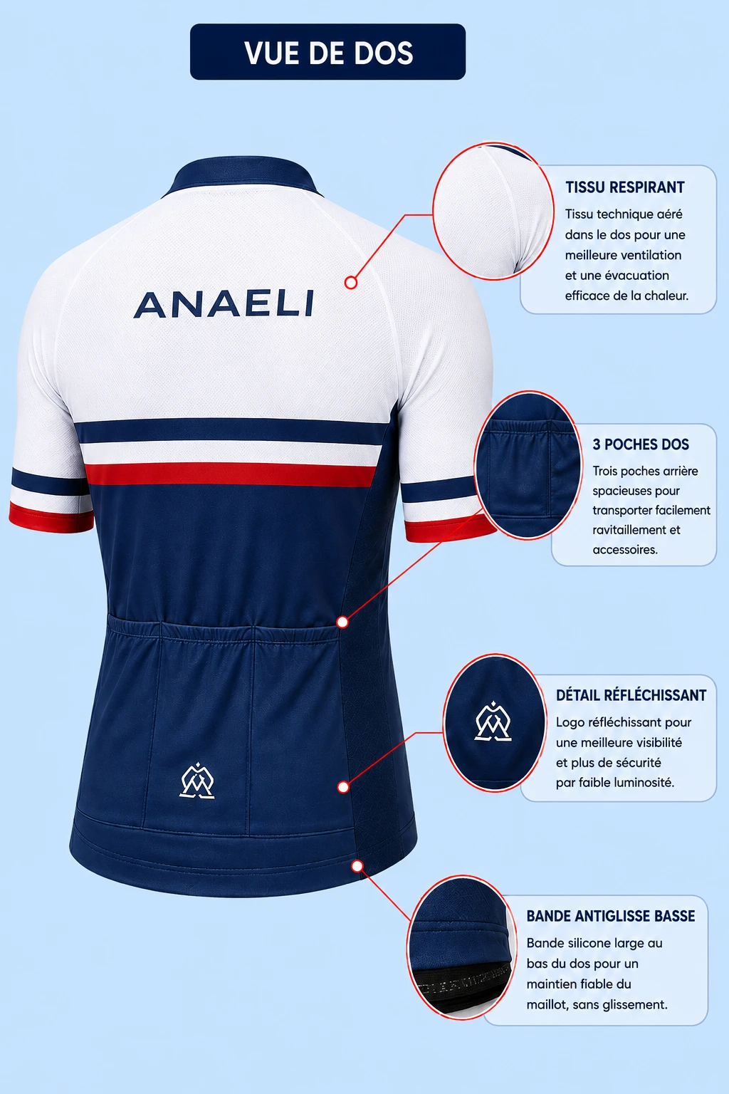 Vue de dos du maillot de cyclisme Classic personnalisé