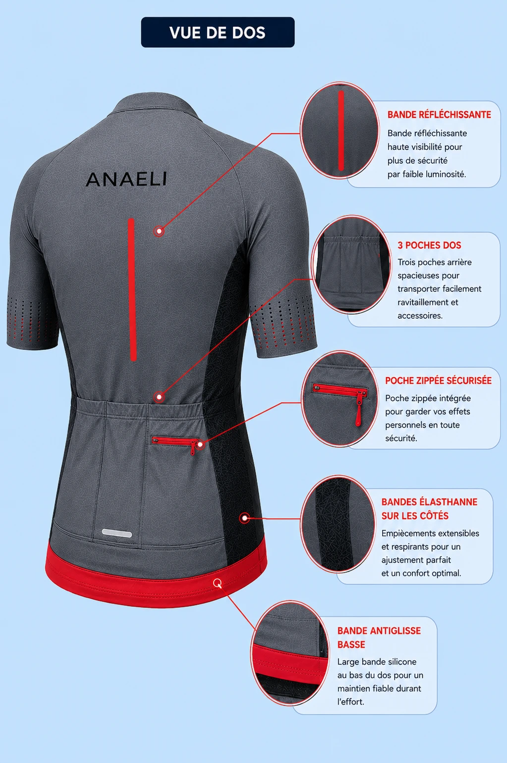 Vue de dos du maillot de cyclisme Pro Line personnalisé