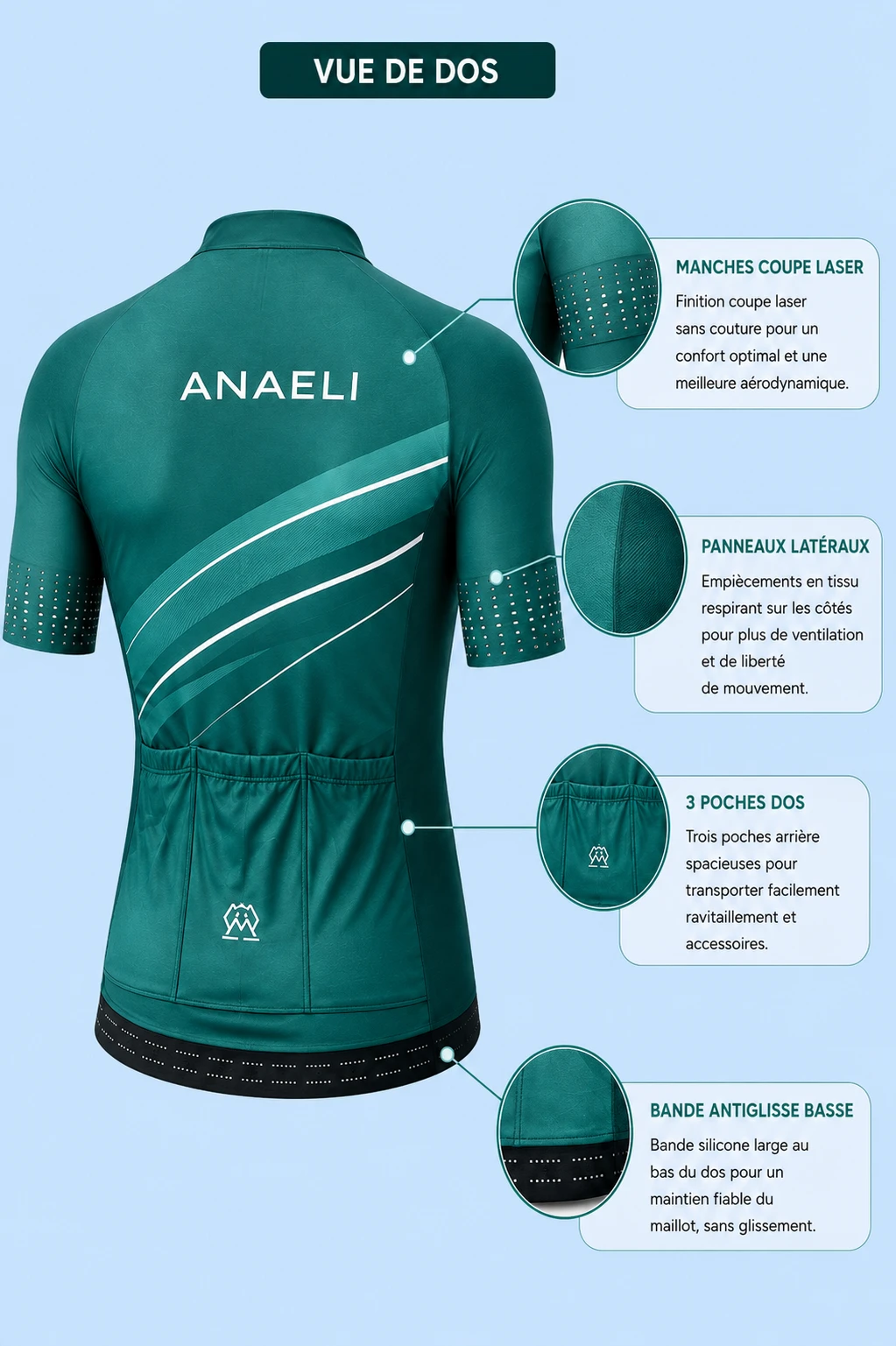 Vue de dos du maillot de cyclisme Slim Fit personnalisé