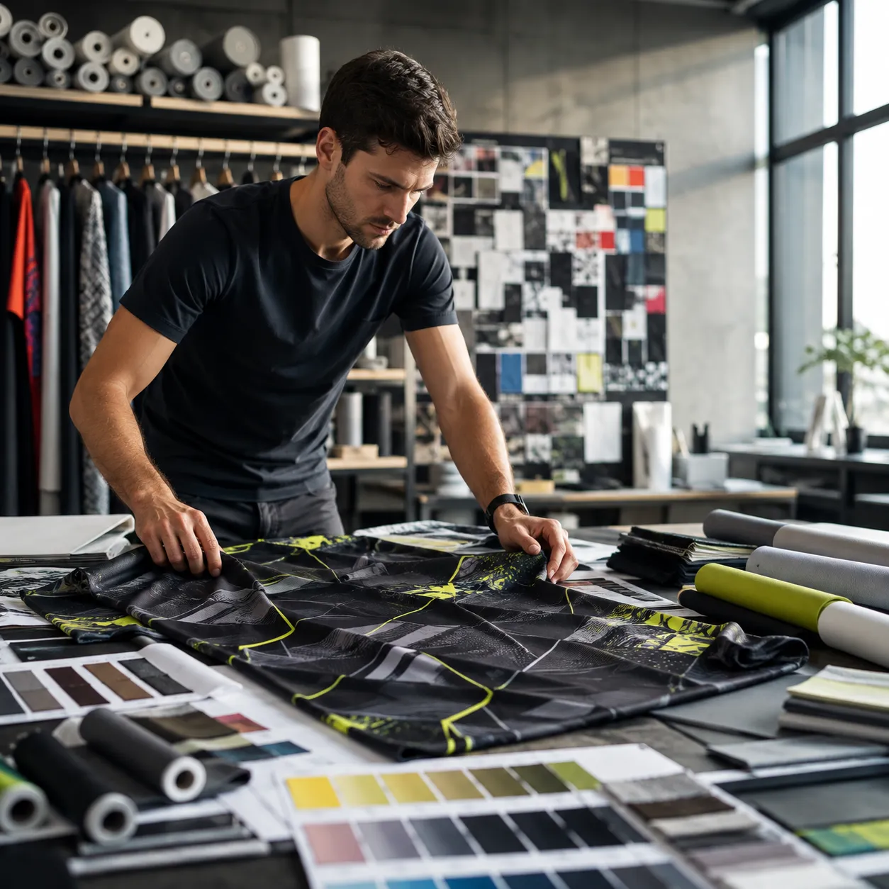Atelier de personnalisation de vêtements de sport avec découpe de tissus
