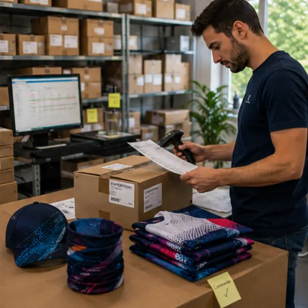 Gestion des commandes : préparation de vêtements et d'accessoires sportifs personnalisés