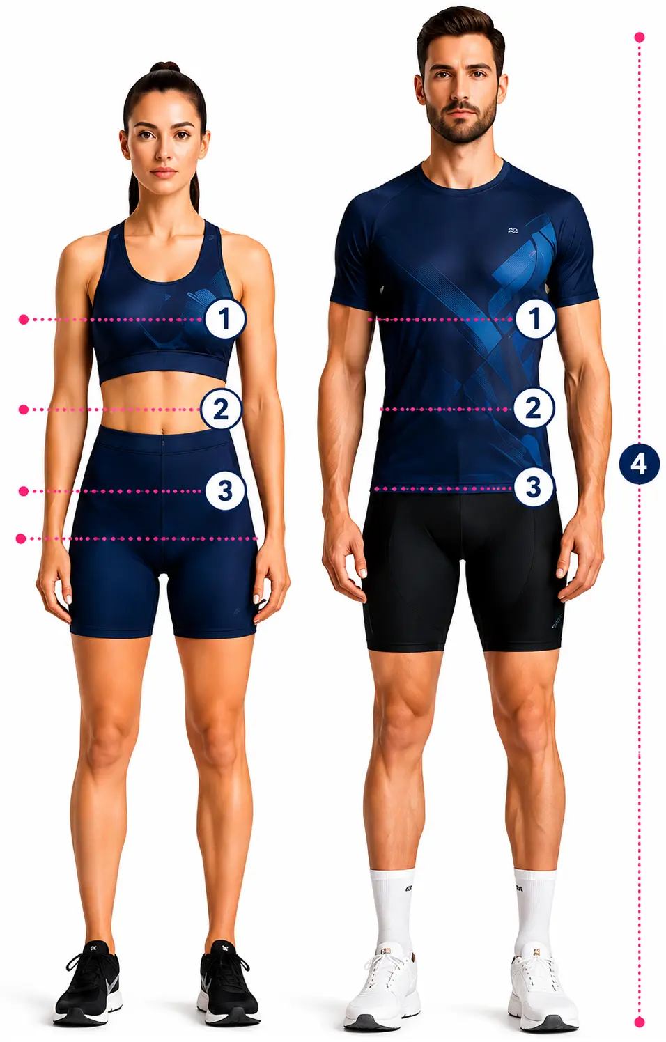 Schéma présentant les points de mesure du corps pour choisir des tenues sportives personnalisées à sa taille